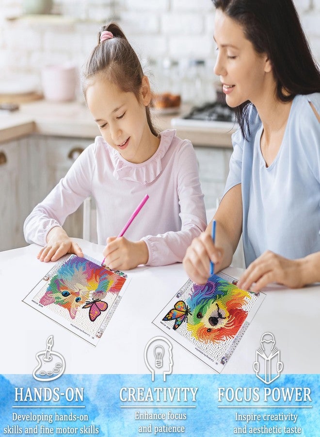 مجموعة أدوات الرسم بالألماس من جيزفايان، 4 قطع، للأطفال، 6 بوصات، فن الأحجار الكريمة على شكل حيوانات، مع 4 مجموعات أدوات، رسم بالأحجار الكريمة للمبتدئين، هدية حرفية إبداعية للمراهقين والأطفال (قطة وكلب) - Image 2